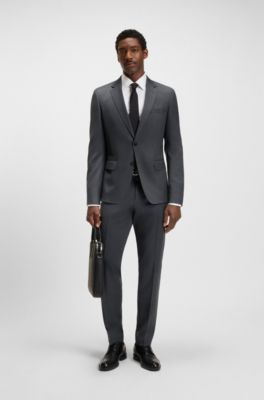 BOSS ONE - Slim-fit suit jacket in virgin-wool serge, Dark Grey
