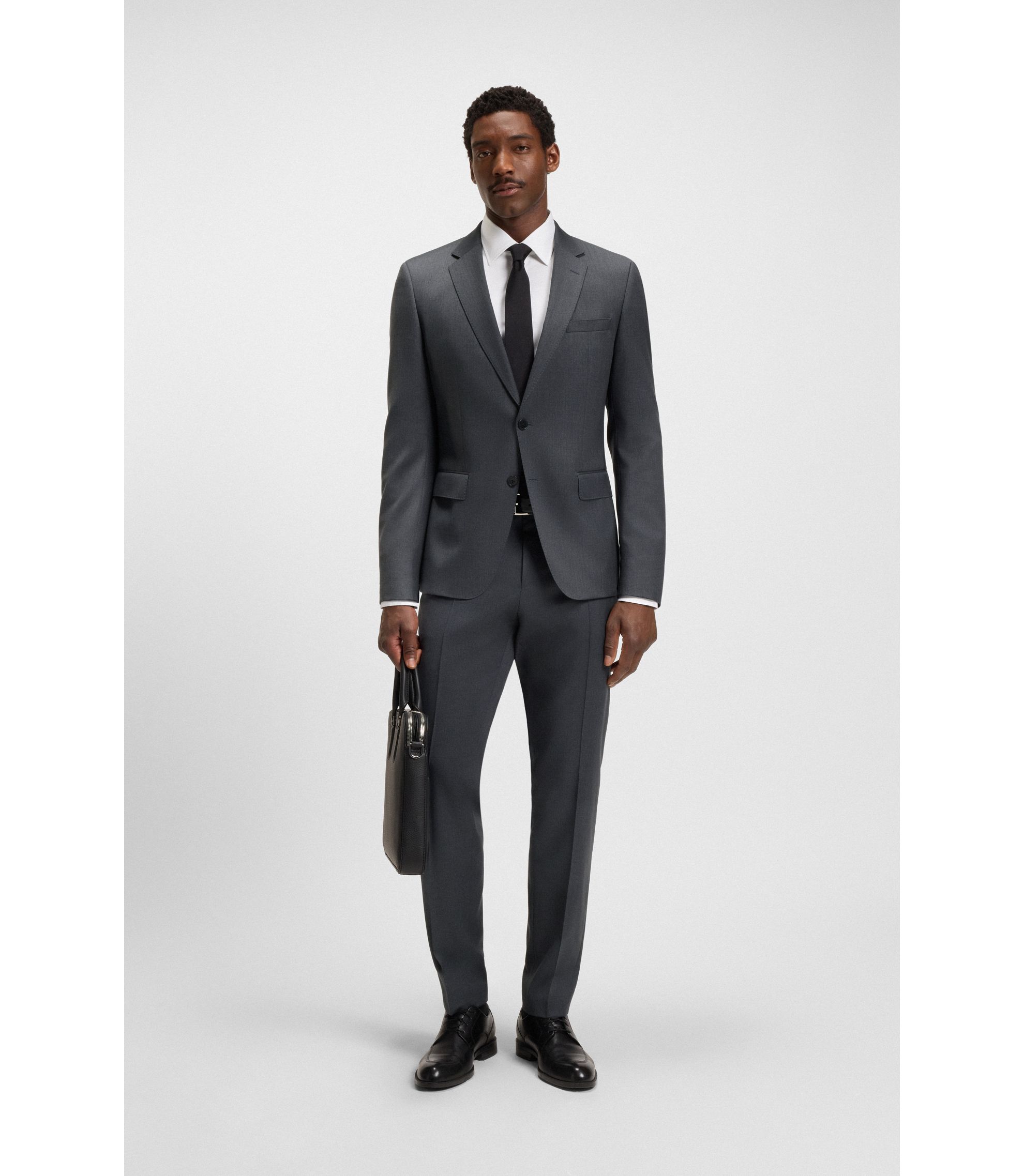 BOSS - Slim-fit suit jacket in virgin-wool serge - Dark Grey