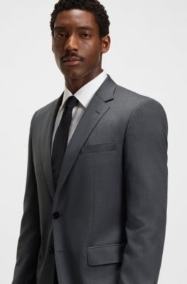 Veste de costume Slim en serg&eacute; de laine vierge, Gris sombre