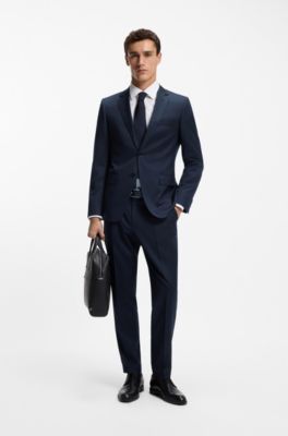BOSS ONE - Slim-fit suit jacket in virgin-wool serge, Dark Blue