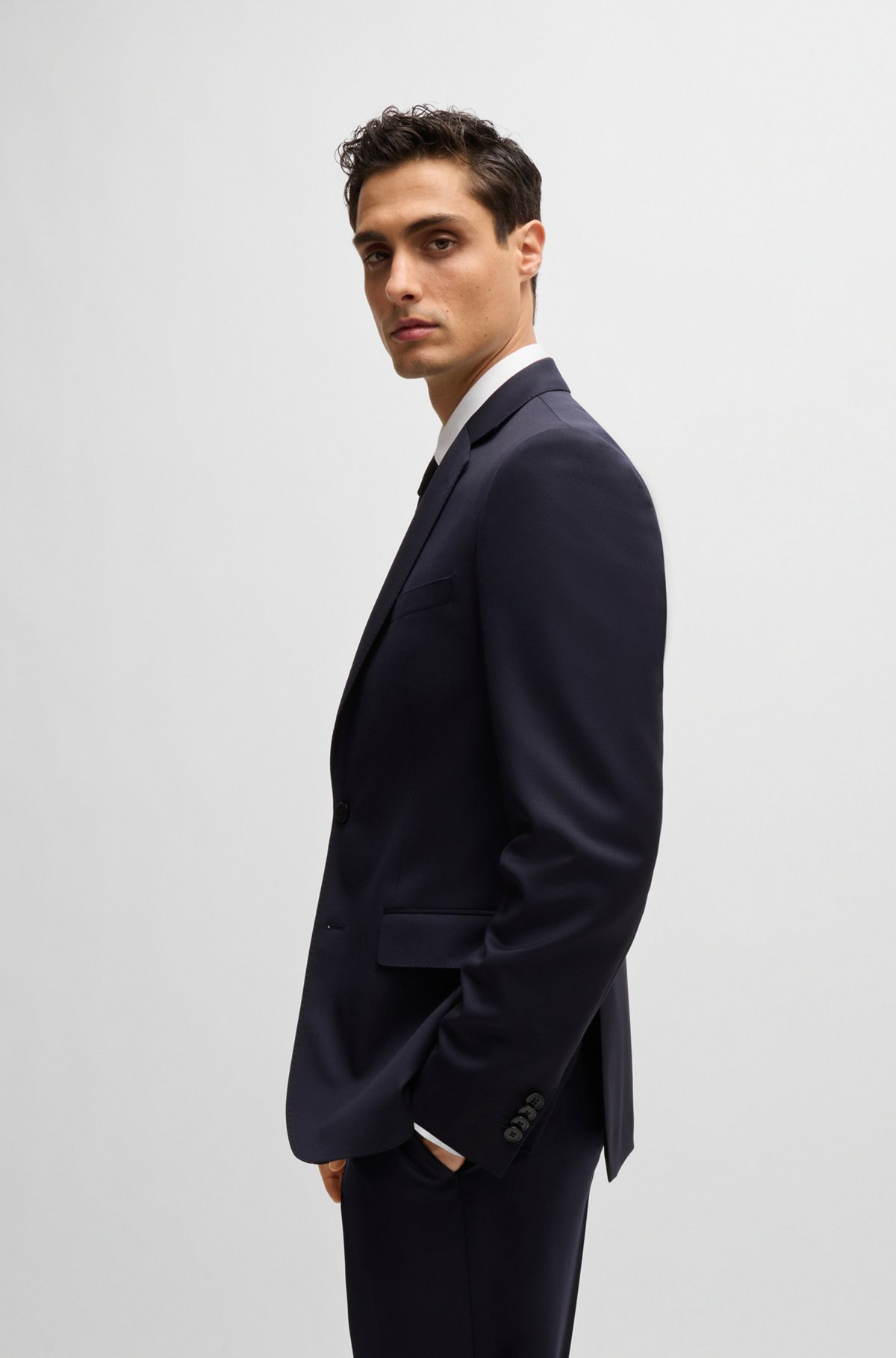 BOSS - スリムフィット スーツジャケット バージンウールサージ BOSS - スリムフィット スーツジャケット バージンウールサージ
