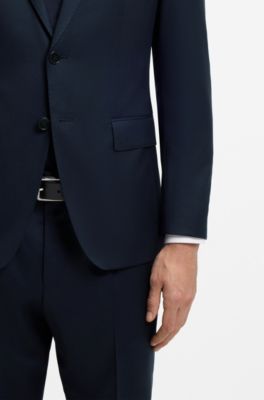 Slim-fit suit jacket in virgin-wool serge, Dark Blue