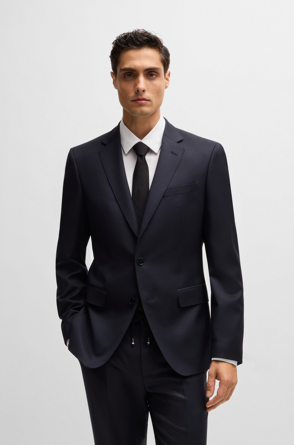 BOSS - スリムフィット スーツジャケット バージンウールサージ BOSS - スリムフィット スーツジャケット バージンウールサージ