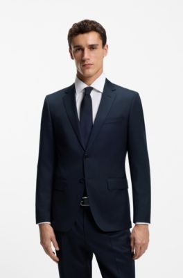 BOSS ONE - Slim-fit suit jacket in virgin-wool serge, Dark Blue