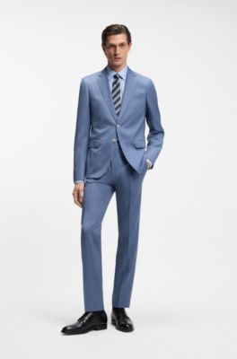 Americana slim fit en sarga de lana virgen, Celeste