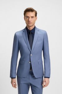 Americana slim fit en sarga de lana virgen, Celeste