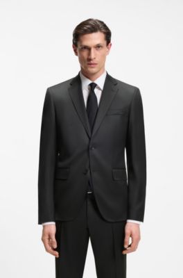 BOSS ONE - Regular-fit suit jacket in virgin-wool serge, Black