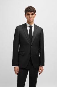 Americana regular fit en sarga de lana virgen, Negro