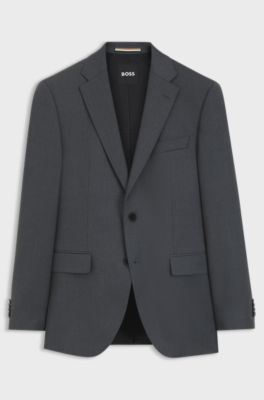 BOSS ONE Regular-fit suit jacket in virgin-wool serge, Dark Grey