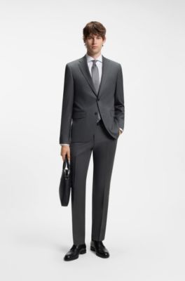 BOSS ONE Regular-fit suit jacket in virgin-wool serge, Dark Grey
