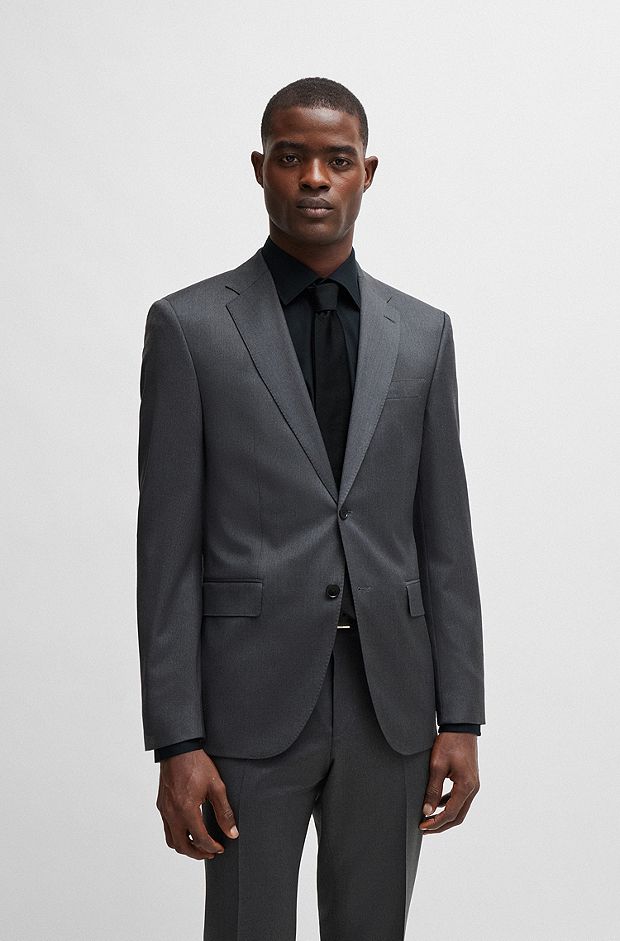 Regular-fit suit jacket in virgin-wool serge, Dark Grey