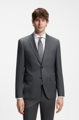 BOSS ONE Regular-fit suit jacket in virgin-wool serge, Dark Grey