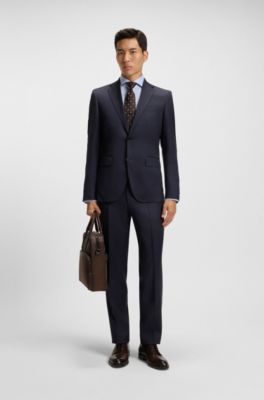 BOSS ONE Regular-fit suit jacket in virgin-wool serge, Dark Blue