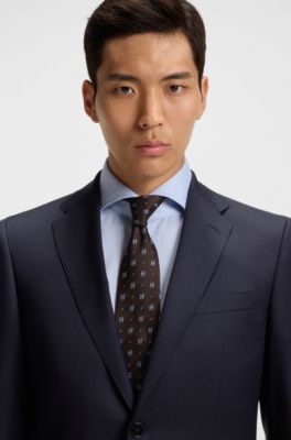 BOSS ONE Regular-fit suit jacket in virgin-wool serge, Dark Blue