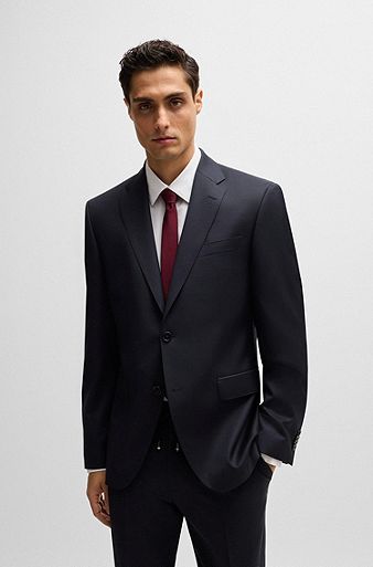 Regular-fit suit jacket in virgin-wool serge, Dark Blue