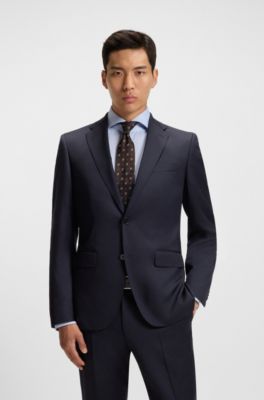 BOSS ONE - Regular-fit suit jacket in virgin-wool serge, Dark Blue