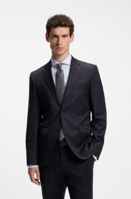 BOSS ONE Regular-fit suit jacket in virgin-wool serge, Dark Blue