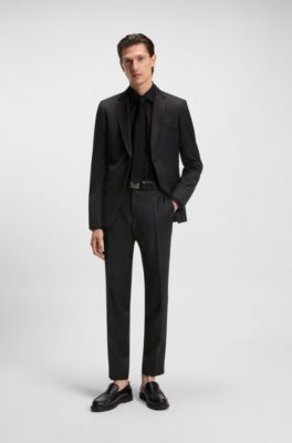Slim-fit trousers in virgin-wool serge, Black