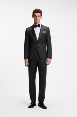 BOSS ONE Slim-fit broek van scheerwollen serge, Zwart