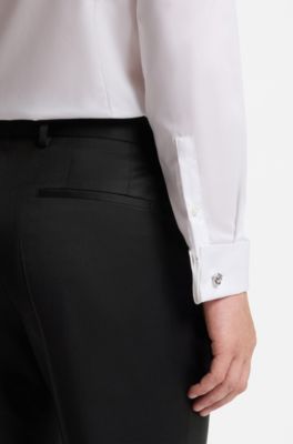 BOSS ONE Slim-fit broek van scheerwollen serge, Zwart