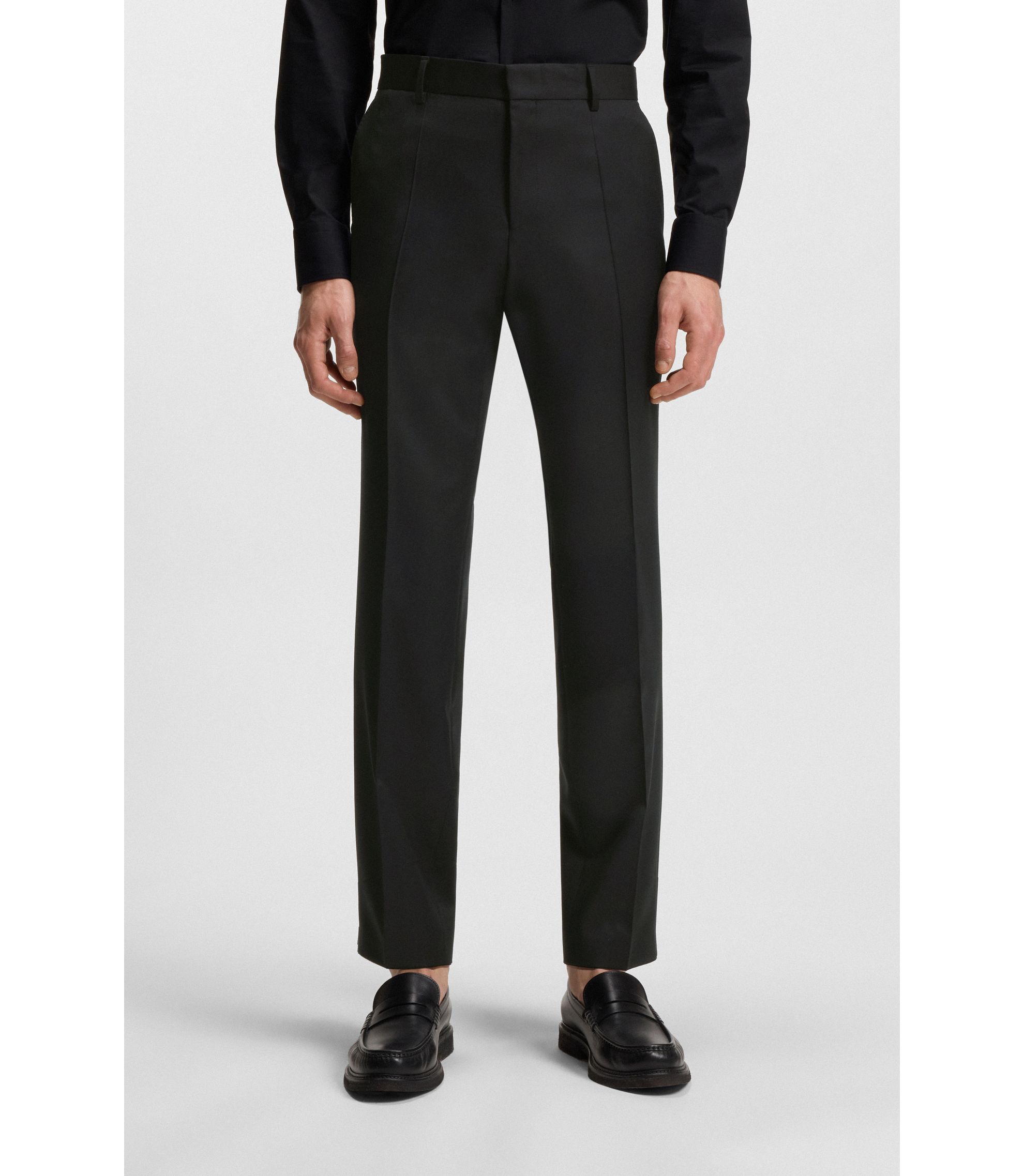 新品 現行 BOSS スリムフィットパンツ バージンウールサージ BOSS - スリムフィットパンツ バージンウールサージ - ブラック