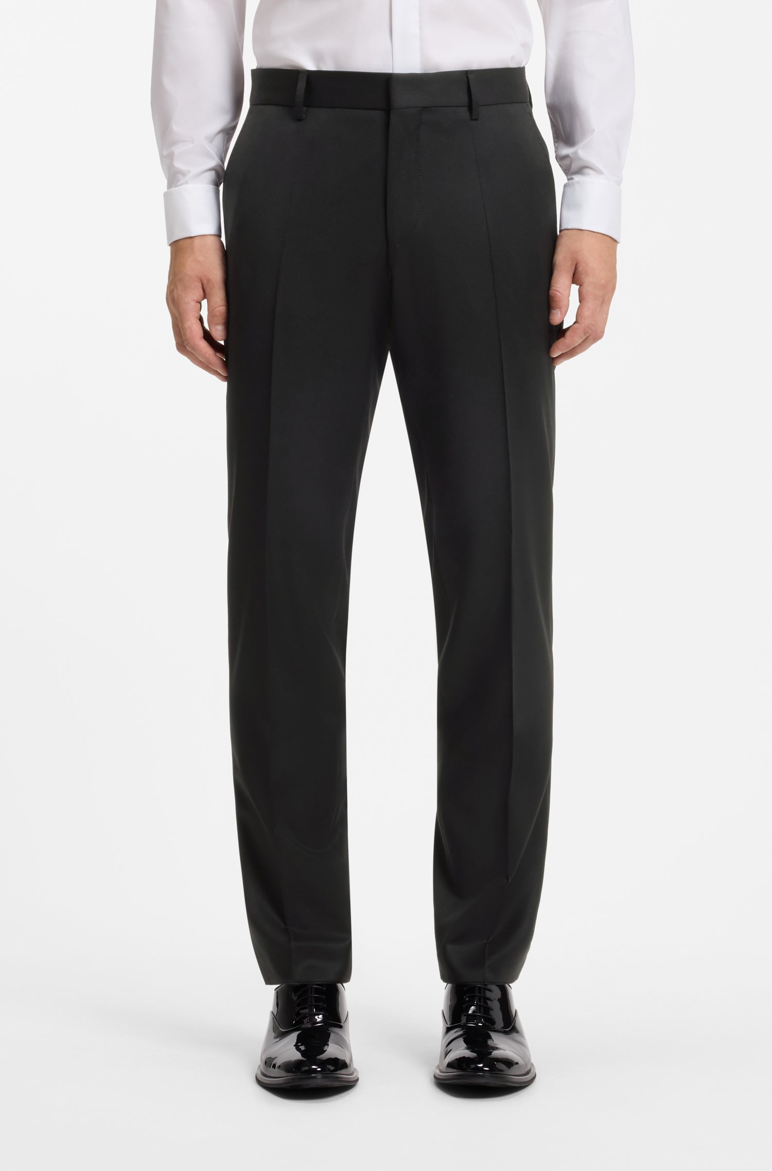 Boss ONE Slim-fit trousers in virgin-wool serge byxor herr