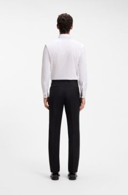 BOSS ONE Slim-fit trousers in virgin-wool serge, Black