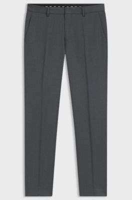 BOSS ONE Slim-fit broek van scheerwollen serge, Donkergrijs