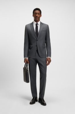 BOSS ONE Slim-fit trousers in virgin-wool serge, Dark Grey