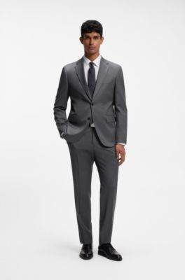 BOSS ONE Slim-fit broek van scheerwollen serge, Donkergrijs