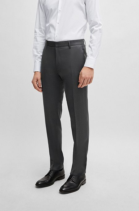 Slim-fit trousers in virgin-wool serge, Dark Grey