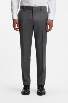 BOSS ONE Slim-fit broek van scheerwollen serge, Donkergrijs