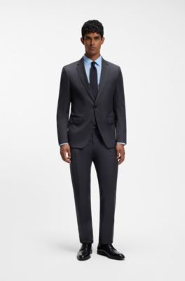 BOSS ONE Slim-fit trousers in virgin-wool serge, Dark Blue