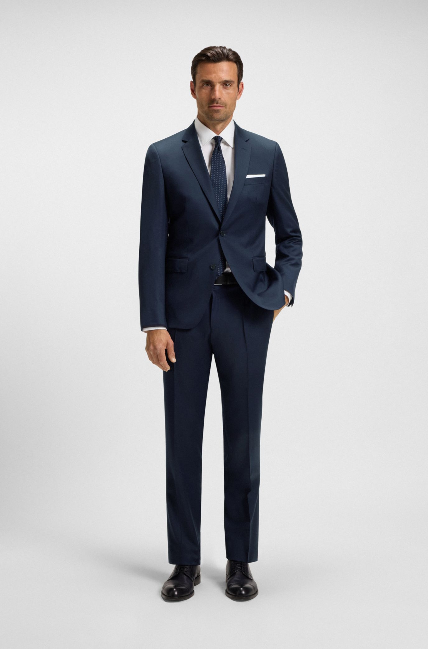 BOSS スリムフィットパンツ バージンウール　ダークブルー BOSS - レギュラーフィットスーツ ストレッチバージンウール