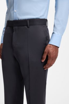 BOSS ONE Slim-fit broek van scheerwollen serge, Donkerblauw