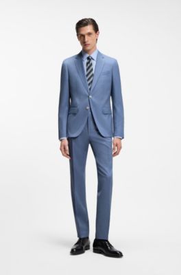 BOSS ONE Slim-fit trousers in virgin-wool serge, Light Blue