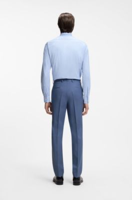 Pantaloni slim fit in serge di lana vergine, Celeste