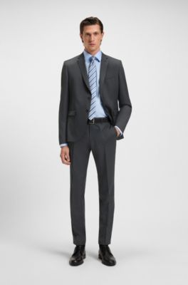 Americana extra slim fit en sarga de lana virgen, Gris oscuro