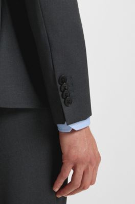 Veste de costume Extra Slim en serg&eacute; de laine vierge, Gris sombre
