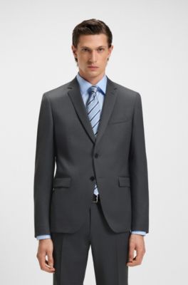 Americana extra slim fit en sarga de lana virgen, Gris oscuro