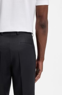 BOSS ONE Regular-fit broek van scheerwollen sergestof, Zwart