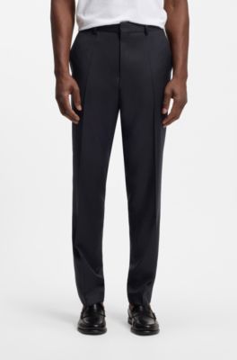 BOSS ONE Regular-fit broek van scheerwollen sergestof, Zwart