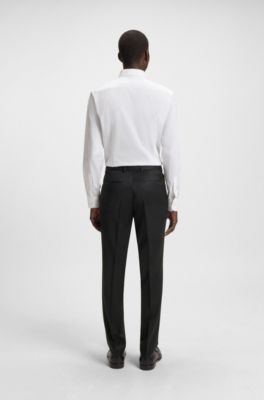 Regular-fit broek van scheerwollen sergestof, Zwart