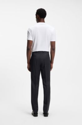 Pantalon Regular en serg&eacute; de laine vierge, Noir
