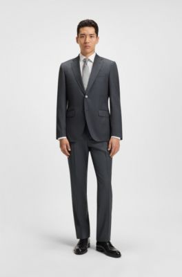 Regular-fit trousers in virgin-wool serge, Dark Grey