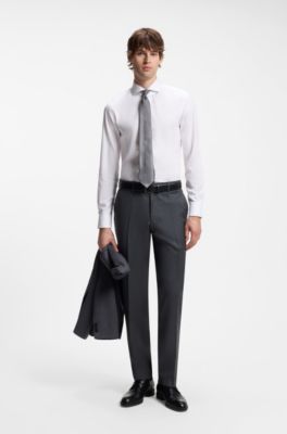 BOSS ONE Regular-fit trousers in virgin-wool serge, Dark Grey