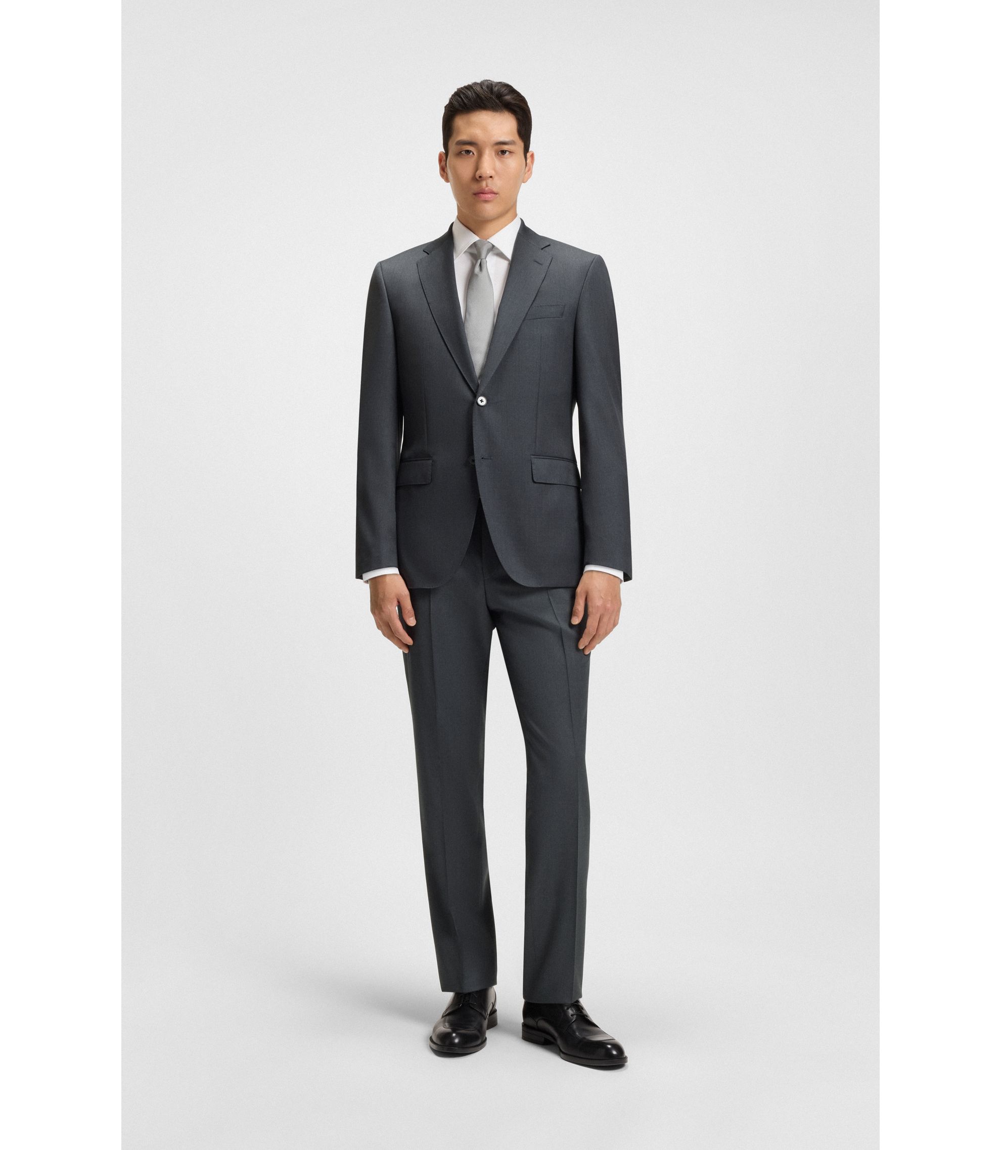 BOSS - Regular-fit trousers in virgin-wool serge - Dark Grey