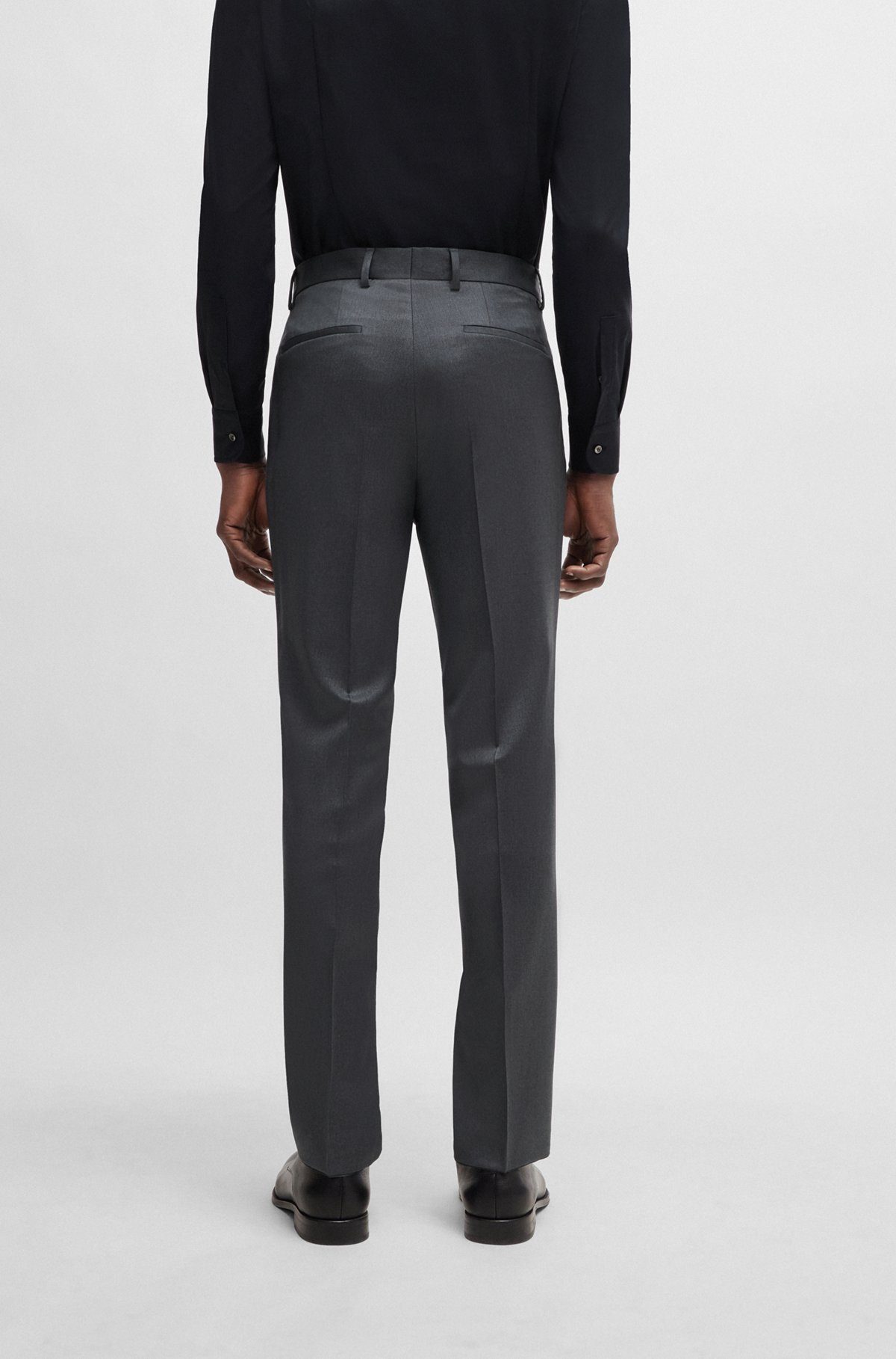 Regular-fit trousers in virgin-wool serge, Dark Grey