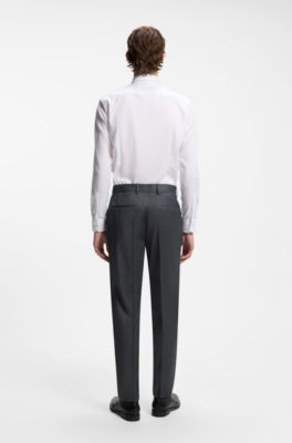 BOSS ONE Regular-fit trousers in virgin-wool serge, Dark Grey