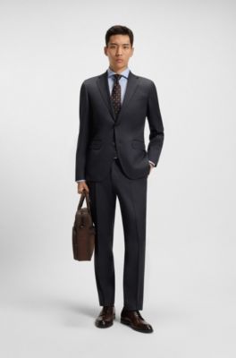 Regular-fit trousers in virgin-wool serge, Dark Blue